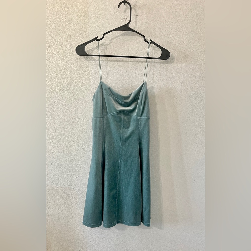 Urban Outfitters Peaches Velvet Mini Babydoll Dress | Dusty Blue | Medium - Picture 3 of 6